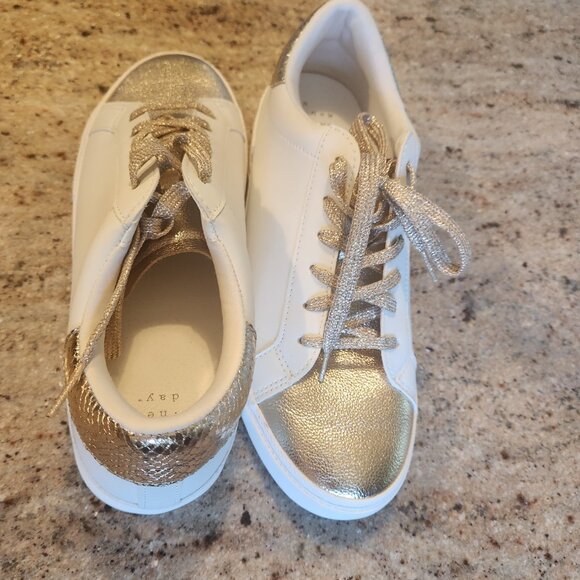 A New Day - A New Day Women's Low Top Faux Leather Lace Up Sneaker in Gold - Picture 1 of 11